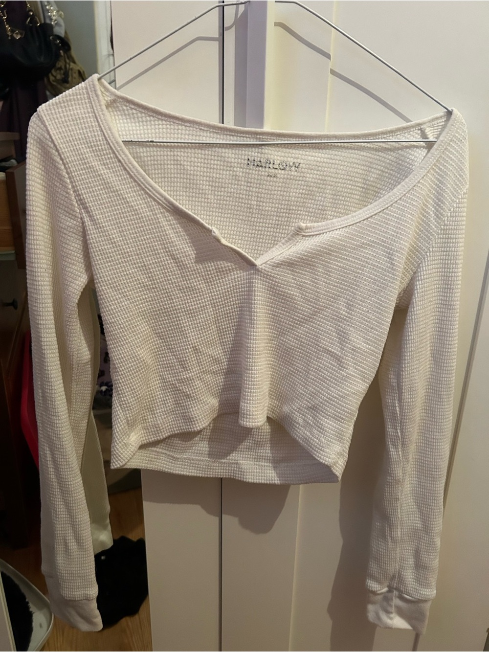 Harlow Cream Waffle-Knit Long Sleeve Crop Top